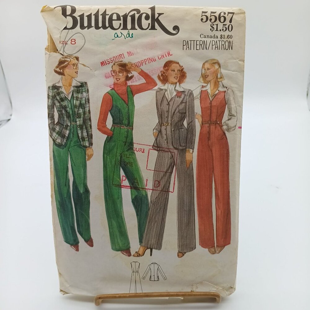 Vintage Sewing PATTERN Butterick 5567, Misses 1978 Jumpsuit and Jacket, Size 8